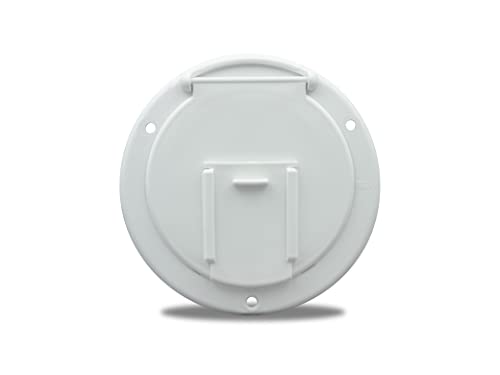 ThetfordBB Molders RV Replacement Parts and Accessories Camper Round Electrical Cable Cord/Jack Cover Hatch with Back Polar White PN 94328