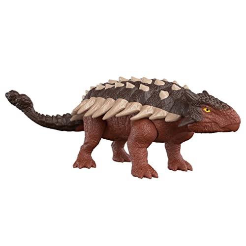 Mattel Jurassic World Dominion Roar Strikers Dinosaur Action Figure with Roaring Sound Attack Action, Ankylosaurus Dino Toy Includes Digital Play