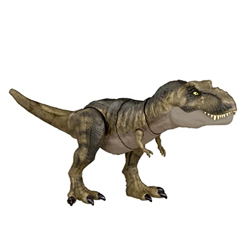 Mattel Jurassic World Dominion Thrash N Devour Tyrannosaurus T Rex Action Figure Toy with Sound and Motion for Battle Play
