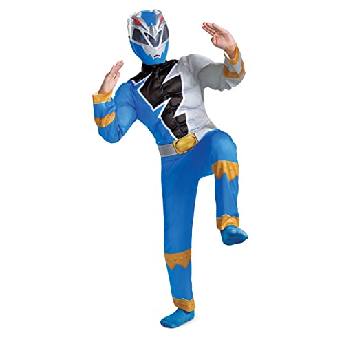 Blue Power Ranger Costume for Kids, Official Power Rangers Dino Fury Outfit with Mask, Child Size Small 4-6