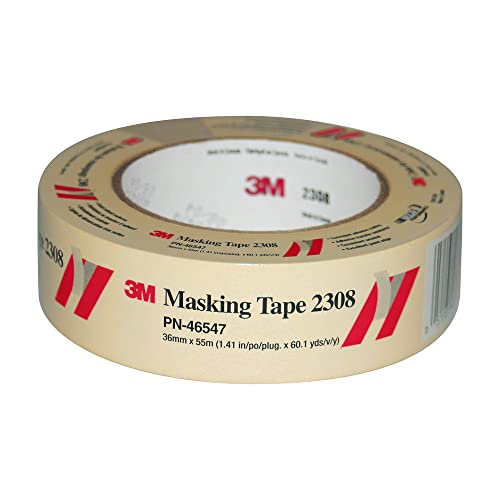 3M Automotive Masking Tape 2308, 46547, Crepe Backed, Solvent Free, General Purpose, 36 mm x 55 m