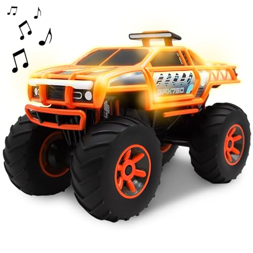 Monster Truck with Lights Sounds, Motorized Orange Truck for Boys, Girls, Toddlers 3+