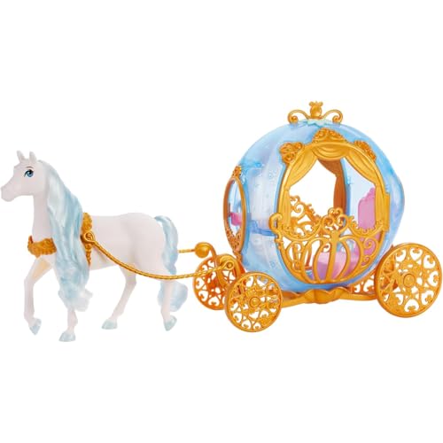 Mattel Disney Princess Toys, Cinderellas Rolling Carriage, Fashion Doll-Sized with White Horse Featuring Brushable Mane Tail, Inspired by The Movie
