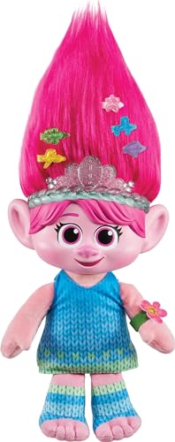 Mattel DreamWorks Trolls Band Together Plush Toy, Hair Pops Showtime Surprise Queen Poppy Soft Doll with Lights, Sounds, 1 Hair Pops 3 Accessories