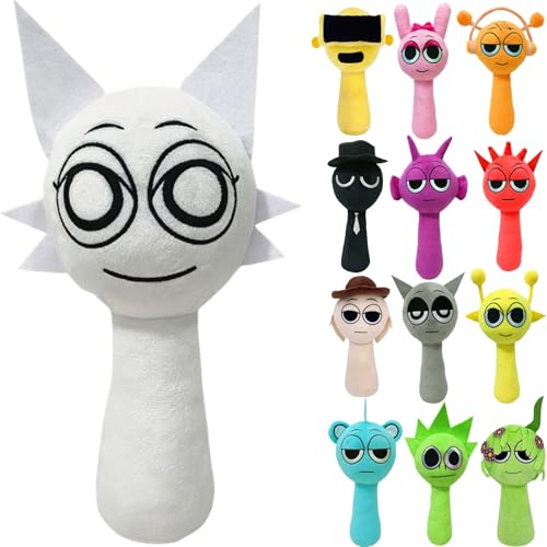TQJOUJOU Sprunki Plush, 10'' Sprunky Wenda and Gray Plushies, Sprunk Soft and Funs Stuffed Toys Dolls for Fans and Friends Birthday White