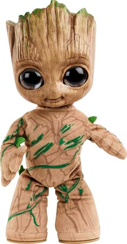 Mattel Marvel Plush, Groovin Groot Dancing Talking Figure from the Disney+ Series I Am Groot, Soft Toy for Kids, Fans Collectors