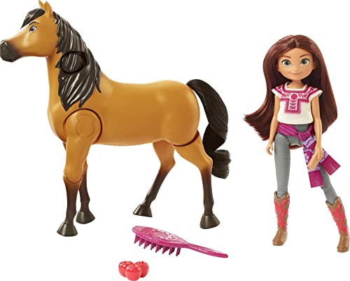Mattel Spirit Untamed Lucky Doll Spirit Horse Figure, Ride Together Playset 2 Accessories, Doll "Jumps" "Rides" on Walking Horse