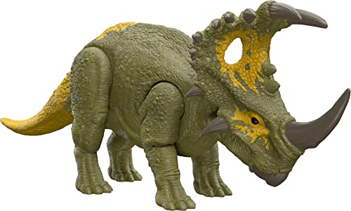 Mattel Jurassic World Dominion Roar Strikers Dinosaur Action Figure with Roaring Sound Attack Action, Sinoceratops Dino Toy Includes Downloadable App AR