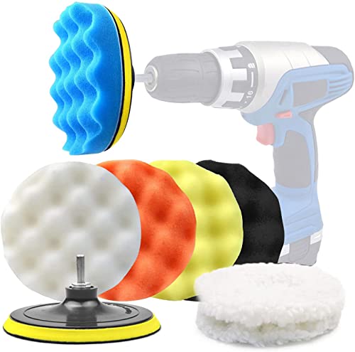 6 Inch Car Polishing Buffing Sponge Pads Kit Wool Bonnet Pads for Household Electric Drill and Auto Polisher with 8mm M14 Drill Adapter for Washing Cleaning Waxing Dusting, 11PCS