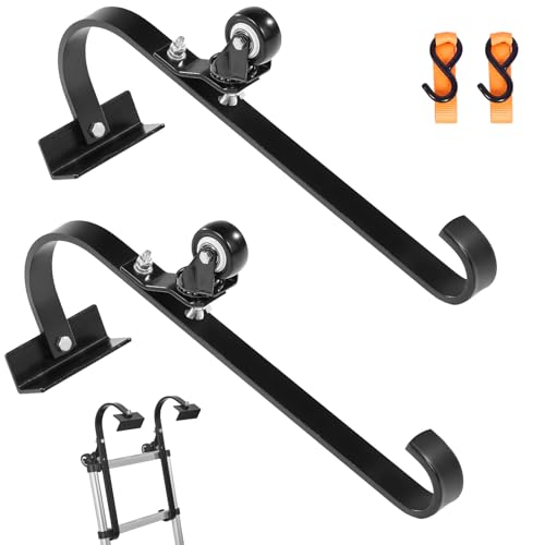 VEVOR Ladder Roof Hook, 2 Pack with Fixed Wheel Swivel Bar, Wheel Heavy Duty Steel Ladder Stabilizer, Roof Ridge Extension for Damage Prevention, 600 lbs Weight Rating, Easy to Access Steep Roofs