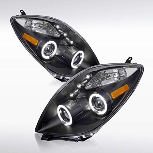 AUTOZENSATION Compatible with 2006-2008 Toyota Yaris Hatchback, Left + Right Pair Headlamps Assembly, Black Halo Projector LED Lamps Headlights
