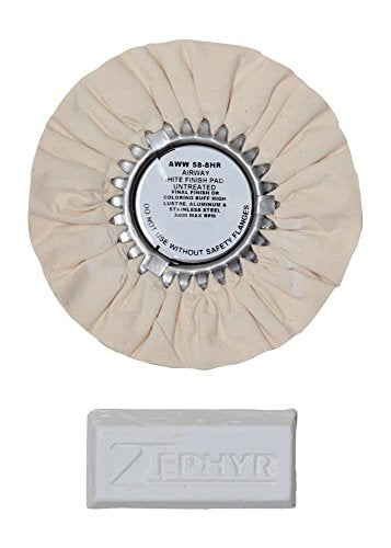 Zephyr Products AWW58-8WB White 8" Airway Buffing Wheel with 1 LB White Bar Final Finish, 1 Pack