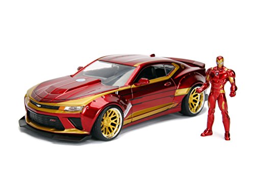 Jada Toys Marvel Iron Man 2016 Chevy Camaro Die-cast Car, 1:24 Scale Vehicle 2.75 Collectible Metal Figurine Red
