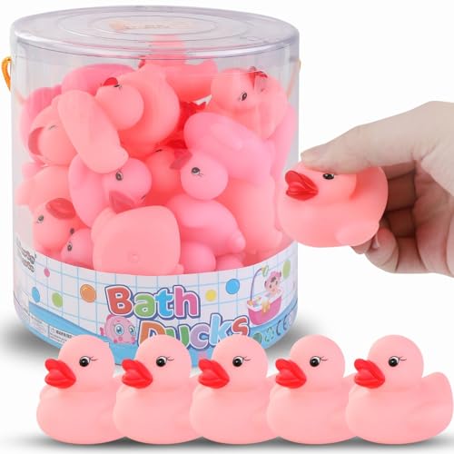 36 Pieces Classic Rubber Duck Bath Toys - No Holes BPA Free Floating Duckies for Boys Baby Shower, Party Favors, Kids Gifts Pink