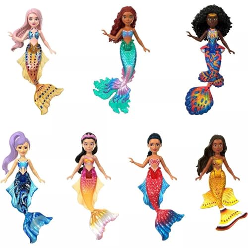 Mattel Disney Princess Toys, The Little Mermaid Ariel & Sisters Small Doll Set, Collection of 7 Mermaid Dolls, Inspired by the Movie