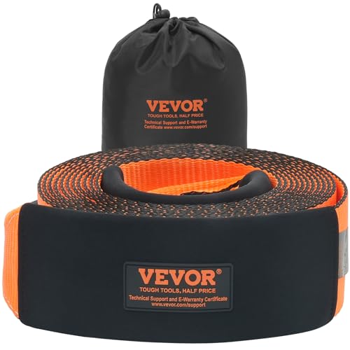 VEVOR Tow Straps Heavy Duty with Loops 4" x 30', 46,500 lbs Break Strength, Tree Saver, Emergency Off Road Towing and Recovery, Triple Reinforced Loops, Protective Sleeves Storage Bag