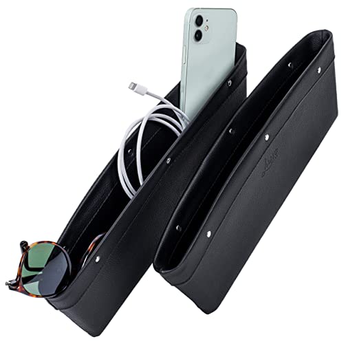 Lusso Gear Car Seat Gap Filler and Organizer 2 Pack - Gap Filler Storage Between Seats - Universal Fit Vegan Leather - Holds Phone, Keys Glasses - Car Seat Gap Filler Organizer