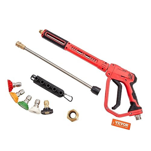 VEVOR High Pressure Washer Gun, 4000 PSI Power Washer Spay Gun with Replacement Extension Wand, M22-14,15mm Inlet 1/4'' Outlet, Pressure Washer Handle with 5 Nozzle Tips