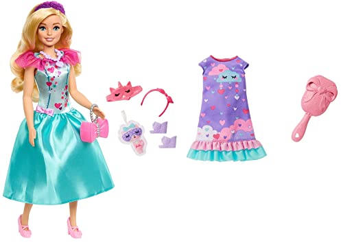 Barbie: My First Preschool Doll, Malibu with 13.5-inch Soft Posable Body, Deluxe Party Bedtime Clothes Accessories, Blonde Hair