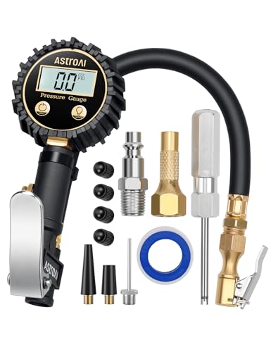 AstroAI Digital Tire Pressure Gauge with Inflator3-250 PSI 0.1 for Display Resolution, Heavy Duty Air Chuck and Compressor Accessories with Rubber Hose and Quick Connect Coupler, White