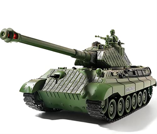 RC Tank, Remote Control WW2 German King Tiger Army Tank Toys, 1:28 Scale 9 Channels RC Military Vehicles for Kids Boys,Girls Best Ages 6 7 8 9 10