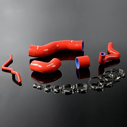G-PLUS Silicone Turbo Induction Tube Pipe Hose Kit Clamps Compatible With 1996-2005 VW Golf IV MK4 BORA 1.8T Compatible With JETTA 5pcs Red
