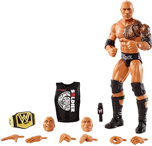 WWE Ultimate Edition The Rock Action Figure with Interchangeable Heads, Swappable Hands, WWE Championship for Ages 8 Years Old Up