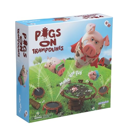 PlayMonster Pigs on Trampolines Board Games Family Game, Kids Games, Multi-Player, Board Games for Family Night, Preschool Toys, Hand-Eye-Coordination Game, The Muddiest Pig Wins The Game, Ages 6+