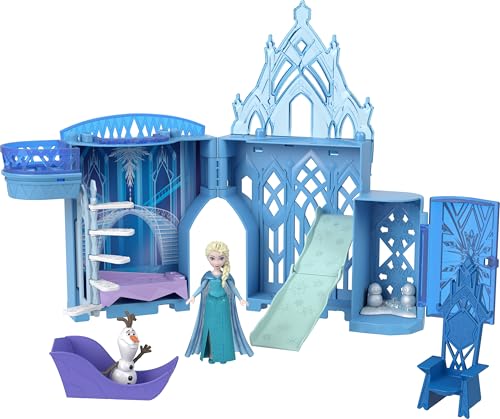 Mattel Disney Frozen Toys, Elsa Ice Palace Storytime Stackers, Castle Doll House Playset with Small Doll 8 Accessories, Travel Toy with Handle