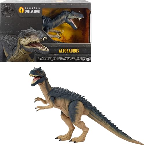 Mattel Jurassic World Hammond Collection Allosaurus Dinosaur Action Figure, Premium Movie Design, Glass Eyes Wired Tail, 19 Points of Articulation