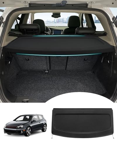 Powerty Cargo Cover for Volkswagen Golf GTI Mk6 2010 2011 2012 2013 2014 VW Golf 6 Trunk Security Shield Shade Black