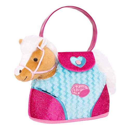 Pucci Pups Beige Horse with Blue Stripes and Pink Pony Bag ST8274Z 10 inches