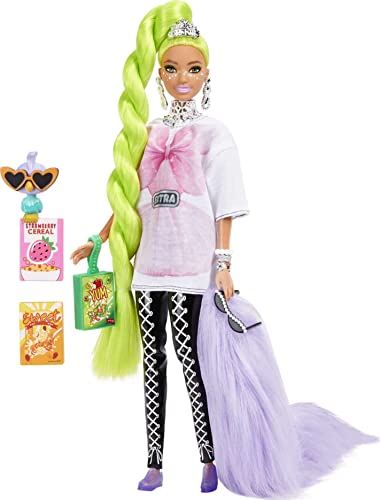 Barbie Extra Doll Accessories with Neon Green Hair, Feather Boa Pet Parrot