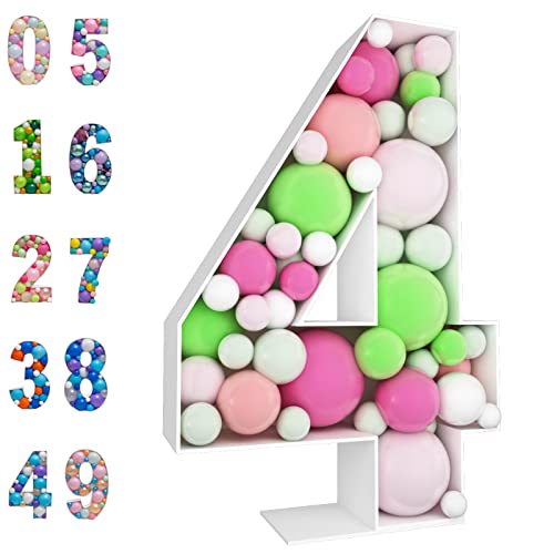 3FT Mosaic Balloon Frame Number 4 Light Up Numbers Pre-Cut Kit Thick Foam Board for Birthday Decoration