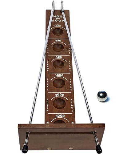 WE Games Shoot The Moon Game, Large 18 inches, Walnut Stained Solid Wood Board with Metal Ball and Rods, Retro Balancing Game for Family and Bar