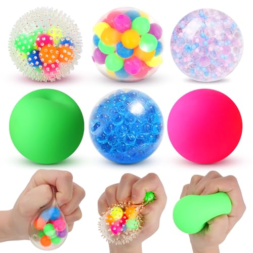 6 Set Squishy Sensory Stress Squeezing Balls for Adults: Best Calming Tool to Relieve Anxiety, Vent Mood and Improve Focus, Fun Fidgets for Student Classroom Prize Stocking Stuffers, Gift Christmas