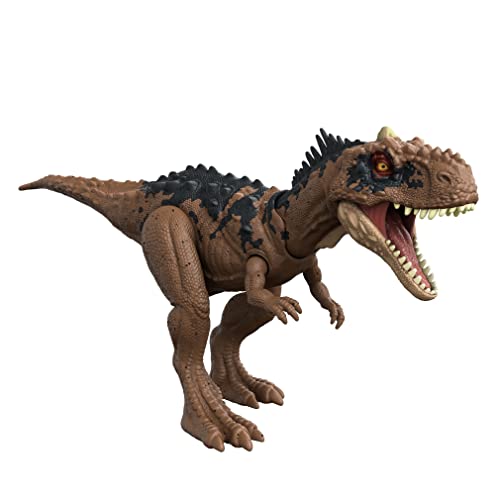 Mattel Jurassic World Dominion Roar Strikers Dinosaur Action Figure with Roaring Sound Attack Action, Rajasaurus Dino Toy Includes Digital Play