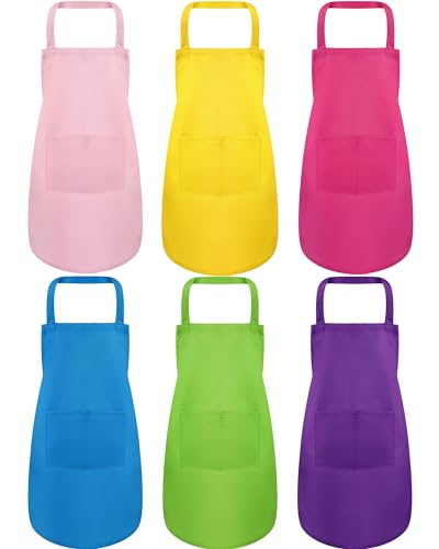 6 Pieces Kids Apron with Pocket Adjustable Children Chef Apron for Baking Painting Cooking Color 1, Small
