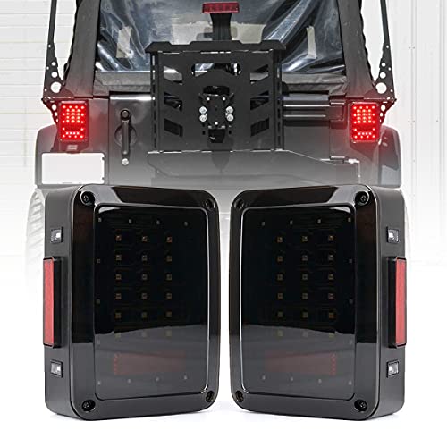 Jeep JK Tail Lights, Smoke Lens LED Tail Lights w/Turn Signal Back Up Light with Brake Light for Jeep Wrangler JK JKU 2007-2018 Smoke