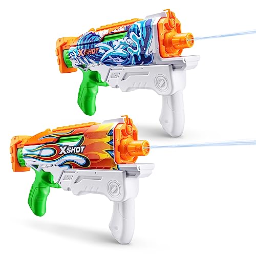 X-Shot Fast-Fill Skins Hyperload 2 Pack by ZURU, Watergun, Water Blaster Toys, 2 Blasters Total, Fills with Water in just 1 Second! Flames and Water Splash