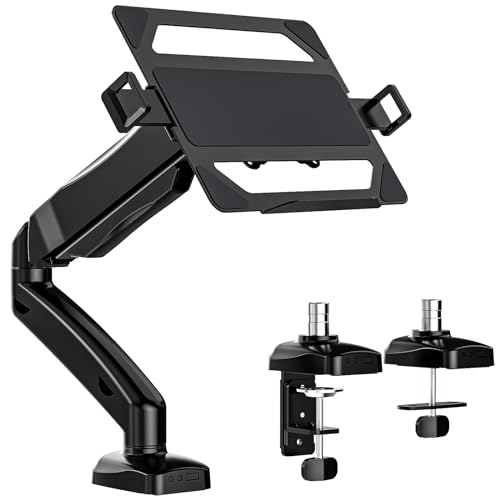 WALI Laptop Mount for Desk, Laptop Arm Mount for 17"-32 Computer Screen and 11.6" - 17.3" Notebook, Single Monitor Mount Holds up to 19.8lbs, Laptop Tray Stand with Gas Spring Arm GSMP001LP, Black