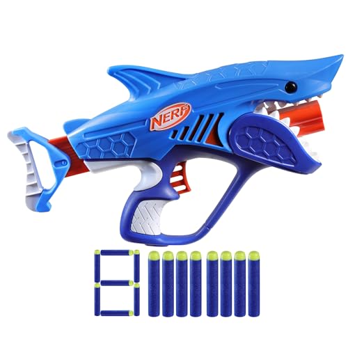 NERF Junior Wild Sharkfire, Easy Play Dart Blaster, 8 Nerf Elite Darts, Nerf Blaster Shark Toys for 6 Year Old Boys Girls Up, Outdoor Toys