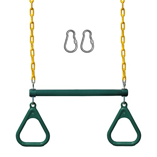 Jungle Gym Kingdom Swing Sets for Backyard, Monkey Bars Swingset Accessories - Set Includes 18" Trapeze Swing Bar 48" Heavy Duty Chain with Locking Carabiners - Outdoor Play Equipment Green