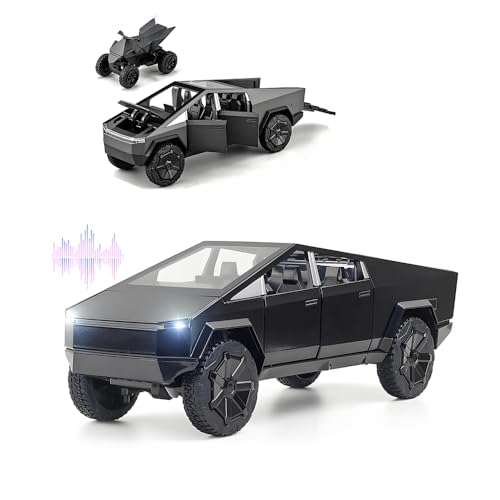 Cybertruck Toy Trucks Toy Cars with Motorcycle Diecast Metal Cybertruck Model Pickup Truck 1/32 Toy Sound and Light Effect Gift Age for 6 Year and Up