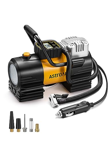 AstroAI Tire Inflator Portable Air Compressor Up to 150 PSI Tire Pump for Car 12V DC Digital Air Pump with 12 LEDs Super Bright Light for Bicycle, Motorcycle, Automotive Car Accessories