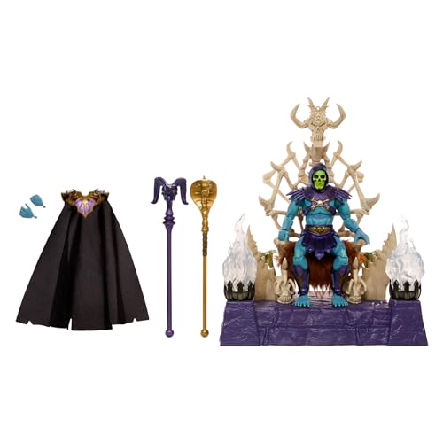 Masters of the Universe Masterverse Skeletor Action Figure and Throne Set, Motu Toy, Lighted Throne, Detachable Hood and Cape, 2 Rod Accessories, HXX63