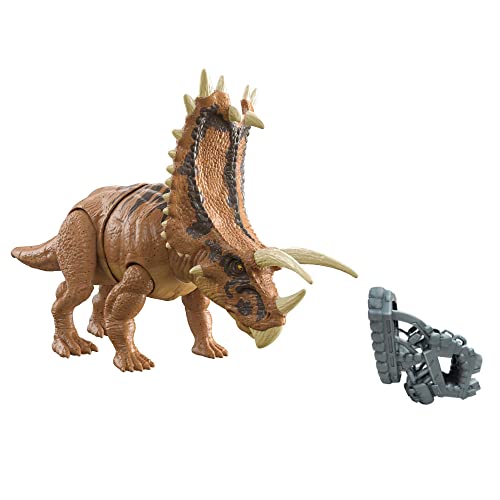 Mattel Jurassic World Mega Destroyers Dinosaur Action Figure, Pentaceratops Dino Toy with Attack Motion Breakaway Accessory