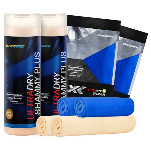 Eramax 4 Pack Premium Fast Drying Shammy Towel for Car 26"x17" 17"x12.5" Super Absorbent Chamois Cloth for Car Drying Set Scratch-Free, Streak-Free, Resable Boat Shammy Cloth.