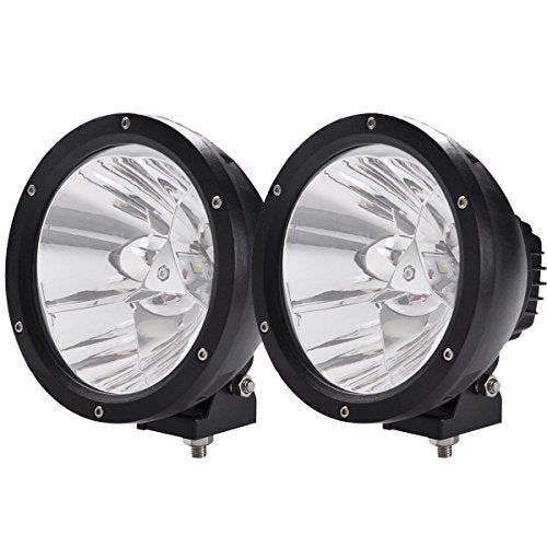 Super Bright Off-Road 7" Round LED Spotight/Headlight for Motorcycle/Truck, 6000K Cool-White Long-Range Spot Beam High Speed Applications, Corrosion/Vibration Resistant Waterproof, 12V/24V DC, 2-Pack