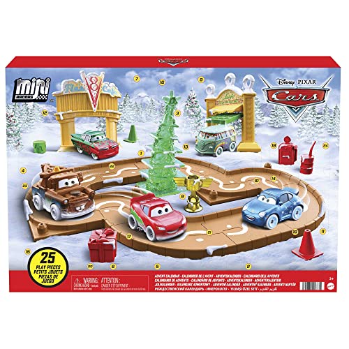 Disney and Pixar Cars Toys Mini Racers Advent Calendar with 5 Toy Cars, Track Pieces and Mini-Toy Accessories 25 Surprises Holiday Gifts for Kids